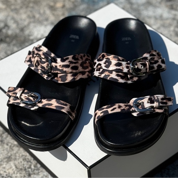 Zara Black and Brown Sandals with Animal Print Size: 9US  40EU - Picture 1 of 5